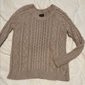 American Eagle Outfitters Tan Cable Knit Crew Neck Sweater